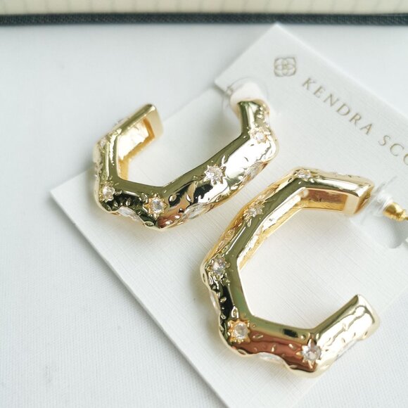 BRAND NEW Kendra Scott Holland Hoop Earrings Gold White CZ - Picture 2 of 2